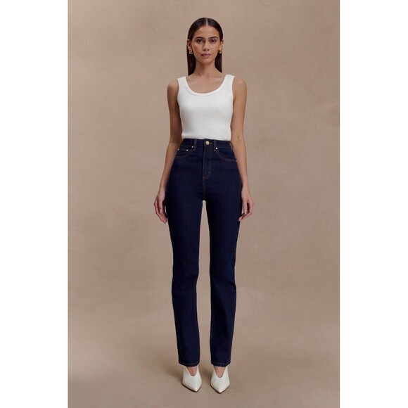 NEW NWT MESHKI Janessa Straight Leg Denim Jeans High Waist Indigo Blue - Picture 1 of 15